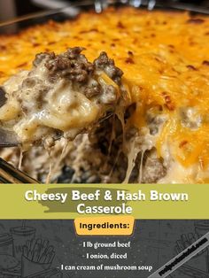 cheesey beef and hash brown casserole with ingredients