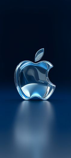 an apple logo made out of glass on a blue background