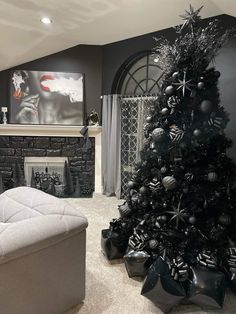 a decorated christmas tree in a living room