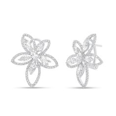 If she loves to make a statement with her jewelry, this may be the perfect pair. These earrings feature sparkling round and marquise-shaped diamonds set in an eye-catching flower design. - 18K gold weighing 6.63 grams - 12 marquise-shaped diamonds totaling 1.64 carats - 170 round diamonds totaling 0.76 carats Available in yellow, white, and rose gold. Please allow 4-6 weeks for delivery if item is not in stock. Item no. E03113 Flower-shaped Diamond Earrings, White Gold Flower-shaped Diamond Earrings, Diamond Flower-shaped Earrings For Party, Luxury Diamond Flower-shaped Earrings, Exquisite Diamond Flower-shaped Earrings, Rose Gold Earrings, Flower Earrings, Perfect Pair, Round Diamonds