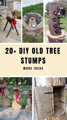 20+ DIY Old Tree Stumps Decorating Stumps In Yard, Decorating Tree Stumps Front Yards, Repurpose Tree Stump Ideas, Old Stump Ideas, Ideas For Stumps In Yard, Decorating Tree Stumps In Yard