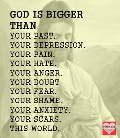 jesus holding his hands with the words, god is bigger than your past