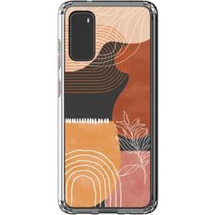 an orange and black phone case with abstract shapes