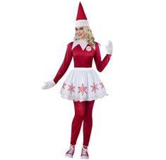 a woman in a red and white christmas costume