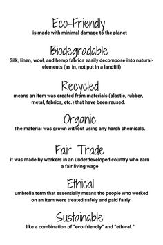 definitions for eco- friendly clothing, biodegradable clothes, recycled material, organic materials for clothing, fair trade clothing brands, ethical clothing brands, sustainable wardrobe. Vegan Clothing Brands, Natural Materials Clothing, Eco Friendly Aesthetic, Eco Friendly Fashion Clothing, Anu Mehta, Sustainable Branding, Sustainable Fashion Quotes, Women Motivational Quotes, Eco Friendly Clothing Brands