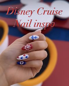 Disney Cruise Nails Acrylic, Disney Cruise Nail Designs, Disney Cruise Line Nails, Disney Cruise Nails Design, Disney Toe Nail Designs, Disney Cruise Nails, Pixar Nails, Disneyland Nails, Cruise Nails