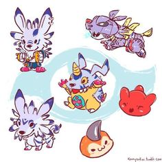 several different types of pokemon characters are depicted in this cartoon style drawing, which appears to be drawn by hand