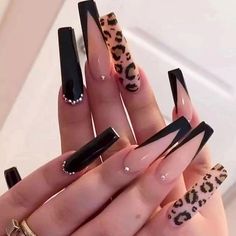 Full Cover Nail Tips, Ballet Nails, Long Press On Nails, Leopard Print Nails, Nagel Tips, Manicure Tips, Leopard Nails, Fake Nails With Glue, Long Acrylic Nails Coffin