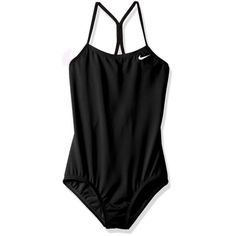 a women's one piece swimsuit with straps on the front and back, in black