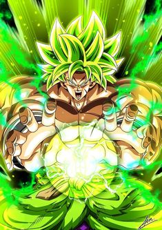 the super saiki dragon ball character is surrounded by green and yellow lights