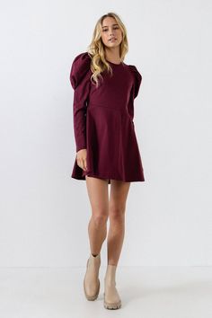 ENGLISH FACTORY - Long Puff Sleeve Mini Dress - DRESSES available at Objectrare Knit Loungewear, Knitwear Trends, Summer Style Guide, Strapless Bodycon Dress, Puff Sleeve Mini Dress, Knit Outerwear, Casual Party Dresses, Puff Long Sleeves, Leather Denim