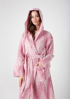 Turkish High Quality Cotton robes are traditionally made and handcrafted.bathrobes are made of 100% pure cotton. These robes absorb water easily, dry quickly, breathable, handwoven and ecofriendly. The breathability helps your body stay relaxed and comfortable. They are all hand loomed and higly absorbent structure.  The robes are designed with two pockets so that you can put your phone, card case  and other accessories.  They have   5 beautiful colors.  They are easy to carry and take up less space and chic and perfect gift for all occassions like weddings, bridesmaids, bachelorette parties, beach parties. These bathrobes are multifunctional and you can use at home, holiday, pools, spa and beach as cozy dressing gown or beach cover up.  You can match your robes with our same pattern towel Pink Cotton Sleep Robe, Winter Sleep Robe In Cotton, Winter Cotton Sleep Robe, Winter Sleep Cotton Robe, Cotton Long Sleeve Robe For Winter, Pink Cotton Home Robe, Pink Cotton Robe For Daywear, Bachelorette Party Robes, Cotton Robes