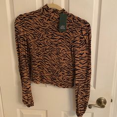 Wild Fable, Brand New, Tight Around Body With Loose Sleeves Fitted Tiger Print Top For Fall, Casual Stretch Tiger Print Tops, Casual Long Sleeve Tiger Print Tops, Stretch Printed Tops For Night Out, Casual Fitted Top With Tiger Print, Casual Leopard Print Tops For Night Out, Trendy Long Sleeve Tiger Print Tops, Trendy Tiger Print Tops For Fall, Black Tiger Print Long Sleeve Tops