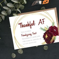 a thank card with flowers on it next to a pair of pliers and some leaves