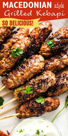 grilled chicken skewers with ranch dressing on the side