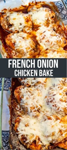 the homemade french onion chicken bake is ready to be eaten