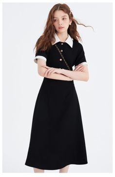 A casual polo dress with a distinctive contrast between black and white. The golden buttons decorated on the chest make it stand out. The waist is high, giving you a beautiful silhouette. A casual item that adds a touch of elegance. 
 
 
 
 
 
 
 
 
 
 
 
 
 
 
 
 
 
 
 
 
 
 
 
 
 
 
 
 
 
 
 
 
 
 
 
 
 
 
 
 
 
 
 
 
 
 
 
 
 
 
 
 
 
 
 
 
 
 
 
 
 
 
 
 
 
 
 
 
 
 
 
 
 
 
 
 
 
 
 
 
 
 
 Size 
 
 S size 
 
 
 Length: 120cm 
 Bust: 84cm 
 Waist: 68cm 
 Sleeve length: 25cm 
 
 M size 
 
 L Classic Collared Polo Dress For Work, Classic Polo Dress With Collared Neckline For Workwear, Elegant Dresses With Gold Buttons For Work, Classic Collared Midi Dress, Elegant Work Dresses With Gold Buttons, Black Collared Neckline Dress For Work, Black Collared Dress For Work, Classic Black Dress With Collar, Black Dress With Contrast Trim