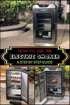 an electric smoker is shown in three different pictures