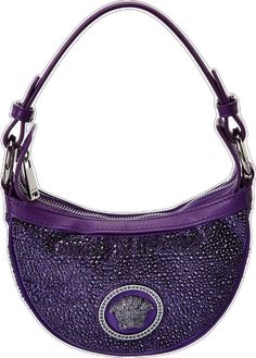 Purple Shoulder Bag With Silver-tone Hardware For Evening, Luxury Purple Shoulder Bag With Silver-tone Hardware, Purple Evening Bags With Silver-tone Hardware, Evening Bags With Silver-tone Hardware In Purple, Luxury Purple Shoulder Bag For Party, Luxury Purple Party Shoulder Bag, Versace Handbags, Chestnut Leather, Purple Bag