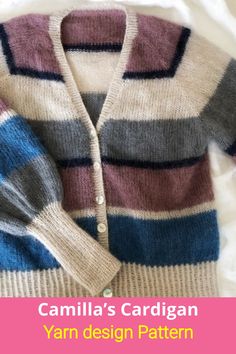 a cardigan sweater is shown with the text, cannila's cardigan yarn design pattern