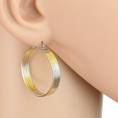 Classic Polished Hoop Earrings in Gold, Rose, and Silver Tones. Attractive Style and Contemporary, Perfect for Day or Evening Wear. Comes with a Comfortable Lever with Snap Down Closure Rose Tone, Earrings In Gold, Timeless Gifts, Mother Pearl, Hinged Bangle, Earrings Photo, Jewelry Earrings Hoops, Tri Color, Gift For Women