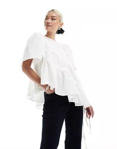 Ghospell asymmetric ruched top in white | ASOS Ruched Top, White Style, White