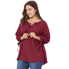 The plus-size tie-neck tunic blouse is designed to keep you stylish and on-trend during the winter, ensuring that you can make a fashionable statement. This blouse is perfect for various occasions, whether it's a casual day out or a semi-formal event, offering versatile options for your wardrobe. Made of lightweight materials, this blouse keeps you cozy without adding bulk, making it for layering under jackets or cardigans. Casual Long Sleeve Tops With Tassel Ties, Fall Long Sleeve Blouse With Tassel Ties, Fall Long Sleeve Tops With Tassel Ties, Casual Fall Peasant Top With Tie Neck, Casual Tie Neck Peasant Top For Fall, Bowknot Blouse, Plus Size Fall Fashion, Plus Size Brands, Casual Tunics