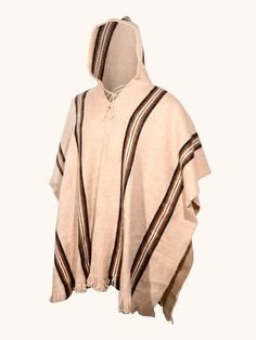 Named for the guardian mountain of La Paz, this poncho made especially for large people. The garment is made from 50% alpaca and 50% synthetic wool and is lightweight and comfortable even though it’s quite warm. Rely on this garment to keep warm in cold weather. The four stripes are a classic feature of these ponchos woven in a rustic loom with extreme attention to detail. Made in Bolivia. Poncho With Hood, Inca Empire, Accessories Bags Purses, Ely, Bolivia, The Guardian, Ponchos, The Four, Keep Warm