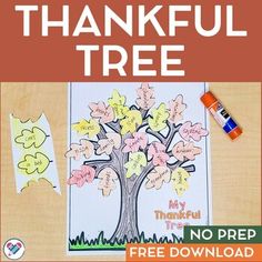 a poster with the words, thank you for thanksgiving tree and an orange crayon marker