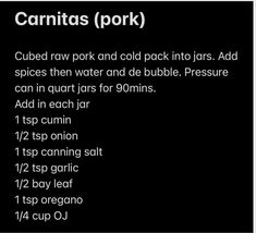 the instructions for how to use carnitas pork in your kitchen or barbeque