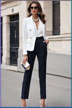 Kate Middleton’s Outfit Is Chic and Easy to Copy for Fall Glamour Business Casual Outfits With Heels, Executive Fashion Women, How To Dress Like An Executive Without Heels And Suits, Blazer And Trousers Outfit Women, Blazer Chic Outfit, Classic Style Women Casual, Elegant Business Woman, White Heels Outfit, Tailored Chic