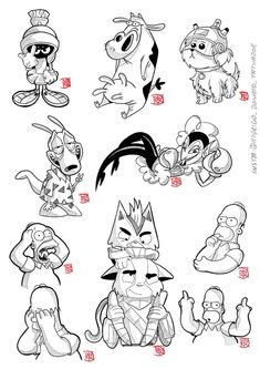 some cartoon characters with chinese writing on the bottom right hand corner, and one in the middle