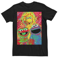 an image of two sesame and oscar the muppets on a black t - shirt