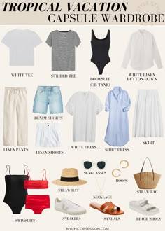 Vacation Capsule Wardrobe, Vacation Capsule, Beach Outfit Ideas, Holiday Capsule Wardrobe, Vacation Outfits Women, Hawaii Outfits, Capsule Wardrobe Outfits, European Summer Outfits, Travel Capsule Wardrobe