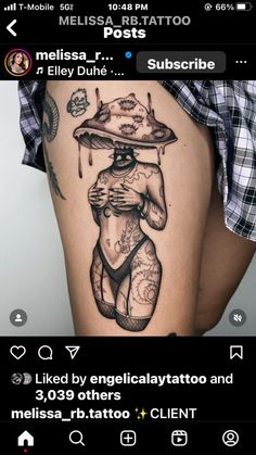 a woman's thigh with tattoos on it and the words mellissa post