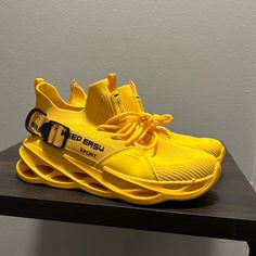 Bright Yellow Sneaker. Never Worn. Yellow Workout Shoes, Puma Vikky Stacked, Puma Vikky, Nike Blazer Low 77, White Slip On Sneakers, Nike Air Max Excee, Yellow Sneakers, Vegan Sneakers, White Jordans