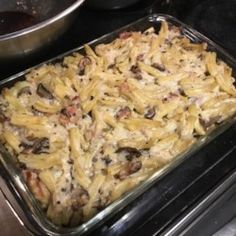 a casserole dish is being prepared in the oven