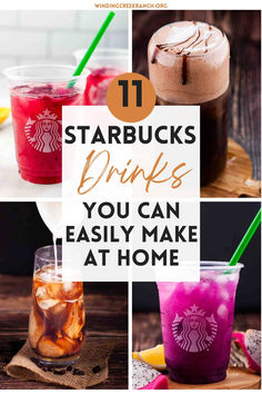 Variety of homemade Starbucks drinks in glasses, showcasing different colors and garnishes. Starbucks Energy Drink Recipe, Starbucks Drinks You Can Make At Home, Easy Starbucks Drinks At Home, Starbucks At Home Recipes, Homemade Starbucks Drinks, The Best Starbucks Drinks, Starbucks Drink At Home, Starbucks Recipes At Home, Starbucks Drinks At Home