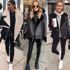 Faux Leather Jacket Outfit, Shearling Jacket Outfit, Leather Jacket Outfit Winter, All Black Outfit Ideas, 200 Fashion, Black Jacket Outfit, Black Outfit Ideas, Artist Hue, Black Leather Jacket Outfit