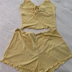 Tags Attached Size Small Yellow Yellow Pjs, Cute Yellow Pajamas, Yellow Silk Pajamas, Yellow Summer Sleepwear, Yellow Summer Pajama Shorts, Playful Yellow Sleep Set, Yellow Short-length Pajama Shorts For Loungewear, Yellow Pajamas, Velvet Shorts