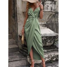 -Item Id 16166232 -Color: Mint Green -Style: Elegant -Pattern Type: Plain -Details: Wrap, Ruched, Zipper -Neckline: Spaghetti Strap -Sleeve Length: Sleeveless -Type: Cami -Waist Line: High Waist -Hem Shaped: Wrap -Length: Long -Fit Type: Regular Fit -Fabric: Non-Stretch -Material: Satin -Composition: 100% Polyester -Care Instructions: Machine Wash Or Professional Dry Clean -Sheer: No **Open To Offers!!!** **Bundle To Save More** **30% Off Bundles Of 2 Or More Items!!** ***Orders Go Out Within 5- Satin Cami Dress, Preppy Prom, Business Formal Dress, Coachella Dress, Boho Bridesmaid, Formal Dresses Gowns, Satin Cami, Vestidos Vintage, Dress The Population