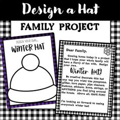 This family project is absolutely awesome. It can serve as a great book companion for Jan Brett's "The Hat." Family's will love staying cozy inside while designing their own winter hat. This family project is SO much fun and is sure to please!Here's how it works:Send home the Winter Hat Craft Page along with the letter I included to explain the project. The letter comes in both color and B/W, so if colored ink is an issue - never fear! I also included an EDITABLE letter option (both color and B/W.) So, if you prefer to write your own letter you absolutely can! (You will need access to PowerPoint to use the editable version.)The pre-made letter instructs families to use absolutely ANYTHING they have at home to design the blank hat on the craft mat. Some ideas: Glitter, pompoms, string, bows January Family Project, Kindergarten Winter Crafts, Preschool Subjects, Monthly Family Activities, Jan Brett The Hat, Winter Hat Craft, Preschool January, Clothing Study, Classroom Christmas Activities