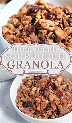 Easy to make and delicious, this homemade granola recipe uses sourdough discard and a few other common ingredients to create the best homemade sourdough granola. Perfect with clabber or yogurt for breakfast or for a quick healthy snack on the go, this crunchy sourdough discard granola recipe is sure to be a hit. Get this simple recipe at Idie's Farm today!