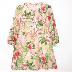 J. Jill Pink Floral Seashell Bell Sleeve Tunic Bell Sleeves Textures Edges Front Keyhole & Tie Layered Tier Sleeves Excellent New Condition With No Flaws. Flowy Beach Tropical Vacation Cruise Offers Welcome, Bundle & Save 20%, For Price Drops Floral Print Stretch Blouse For Vacation, Stretch Floral Print Blouse For Vacation, Floral Stretch Blouse For Vacation, Pink Casual Blouse For Beach Season, Casual Pink Blouse For Beach Season, Pink V-neck Top With Tropical Print, Feminine Pink Blouse For Beach, Pink Tropical Top For Spring, Pink Feminine Blouse For Vacation