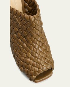 Bottega Veneta mule sandals in woven lambskin leather    4.00 in / 100 mm thick stiletto heel    Peep toe    Slide style    Leather/Rubber outsole    Made in Italy Bottega Veneta Mules, Mule Sandals, Lambskin Leather, Stiletto Heel, Bottega Veneta, Mule, Stiletto Heels, Tops Designs, In Italy