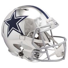 a football helmet is shown with the cowboys logo in white and blue on it's side