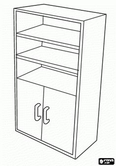 a drawing of a bookcase with two doors