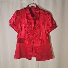 A Gorgeous Sil Blouse! It Is A Size 10, But It Runs Like A Small. It Is Nwot Red Cotton Blouse With Button Closure, Retro Red Blouse With Button Closure, Red V-neck Rayon Blouse, Red Blouses, Size 10, Chelsea, Top Blouse, Womens Tops, Silk