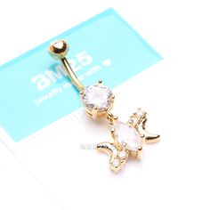 Feel the power of the night sky with the gorgeous Golden Moon Goddess Marquise Sparkle Belly Button Ring. Shine with the intensity of the stars and let your inner goddess reign. Unlock the sparkle of the night sky and seize the cosmos! View More Colors/Styles Material: 316L Stainless Steel Gold Plated Size: 14 GA (1.6mm), 3/8" (10mm) Length: 1.5 inch (37mm) Width: 0.6 inch (15mm) Suitable for Navel Piercings It is always recommended to know your exact piercing size to ensure fitment, safety, and Adjustable Celestial Style Body Jewelry For Gifts, Celestial Adjustable Body Jewelry For Gifts, Navel Piercing, Moon Goddess, Belly Button, Plate Size, Belly Button Rings, Piercings, Moon