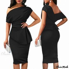 Olivia Mark - Off-Shoulder Short Sleeve Bodycon Mini Dress with Elegant Back Cut-Out Black Off-shoulder Dress For Work, One-shoulder Black Dress For Work, Black One-shoulder Dress For Work, Terry Cloth Dress, Skirt Belt, Skirt Design, Cover Up Dress, Polka Dot Dress, Bodycon Mini Dress